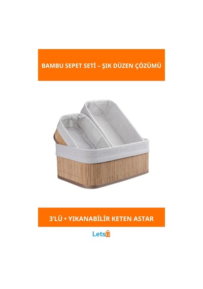 Bambu Üçlü Sepet Seti Şık Ve Fonksiyonel Düzenleyici 1 Adet