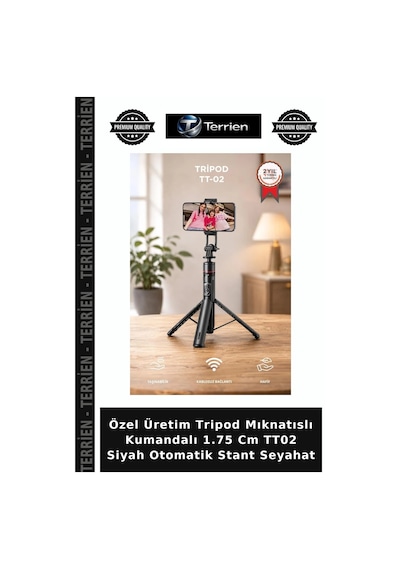 Özel Üretim Tripod Mıknatıslı Kumandalı 1.75 Cm Tt02 Siyah Otomatik Stant Seyahat