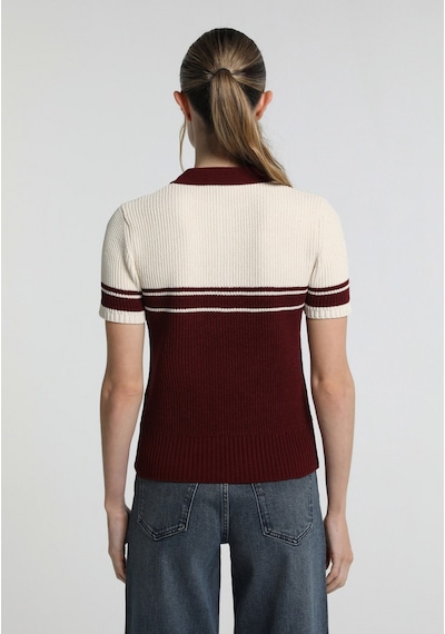 Colin's Colins Slim Fit Polo Yaka Çizgili Kadın Bordo Kısa Kol Kazak Cl1081963 Q1.v1 Bur Burgundy