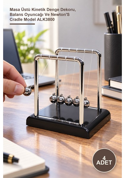 4 Adet Newton Beşiği Masa Üstü Kinetik Denge Dekoru, Balans Oyuncağı Ve Newton's Cradle Model Alk3800 3