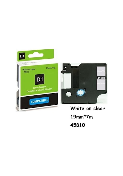 Dymo D1 Serisi Seffaf Etikete Beyaz 45810 19MMx7M
