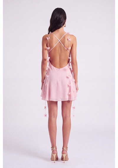Holly Lolly Çiçek Askılı Şifon Mini Melanie Elbise Pembe