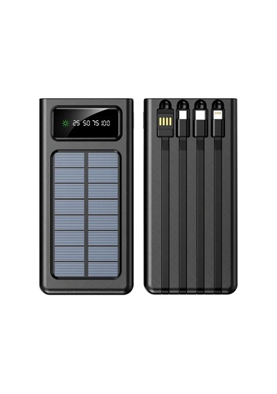 20000 Mah Güneş Enerjili Powerbank Ios Android Uyum Lcd Ekranlı Type C Mikro Usb Lightning Çıkışlı Siyah