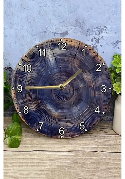 Mavi Kütük Desenli 3d Görünümlü Mdf Duvar Saati 33 Cm Doğal & Rustik Stil Sdw313 Renkli