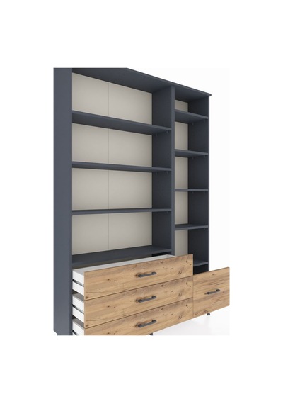 Arges Dolap 9 Raflı 4 Çekmeceli 132x30x195 Antrasit-antrasit/çam Antrasıt/atlas Çam Arges Dolap 9 Raflı 4 Çekmeceli 132x30x195 Antrasit-antrasit/çam Antrasıt/atlas Çam