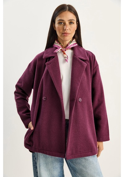 Shade Kadın Kruvaze Yaka Cep Detaylı Kaşe Blazer Ceket 60283757 - Mor
