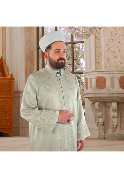 Lüks Fesebbih İmam Cübbesi Mint Yeşili Çok Renkli