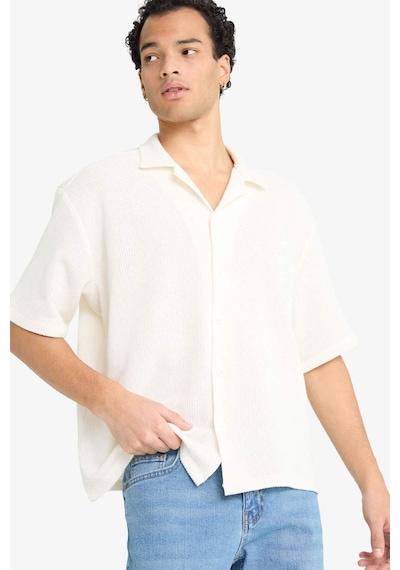 Defacto Boxy Fit Polo Yaka Penye Kısa Kollu Gömlek G3359ax25auer105 Ekru