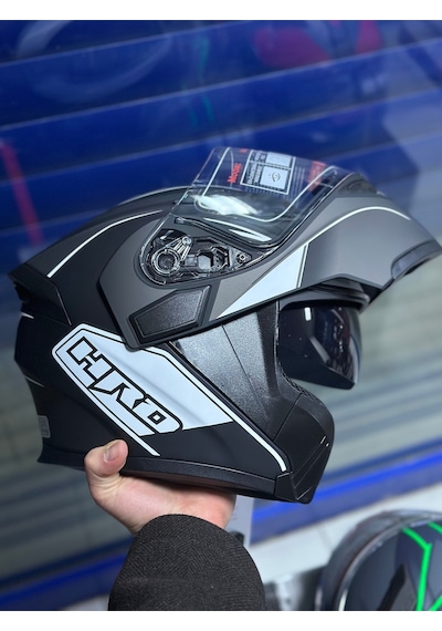 Çene Açılır Kask / Güneş Gözlüklü Motosiklet Kaskı Gri