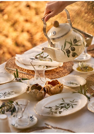 Bella Maison Olive Porselen 52 Parça 12 Kişilik Kahvaltı Takımı Yeşil Yeşil