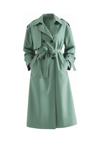 Durivya Kruvaze Yaka Oversize Trençkot Mint Yeşili