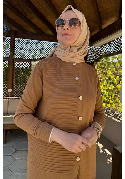 Rabia Şamlı Manolya Camel Triko Hırka Normal