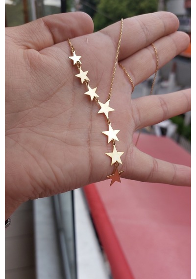 925 Ayar Gümüş 24 Ayar Altın Kaplama Kayan Yıldız Kolye Gold