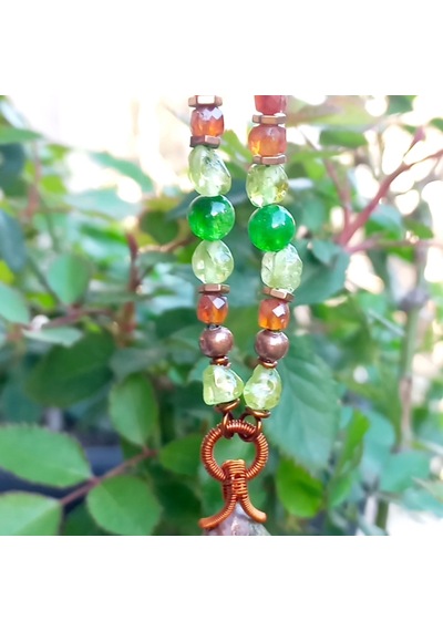 2691 Chalcopyrit Hossanite Garnet Zebercet Fuchsite El Yapımı Kolye Çok renkli