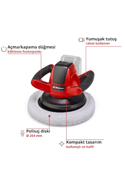 Einhell CE-CB 18/254 Li, Akülü Polisaj Makinesi Seti ( 4,0 Ah Akü ve Şarj Cihazı , Polisaj Ped Seti Dahildir )