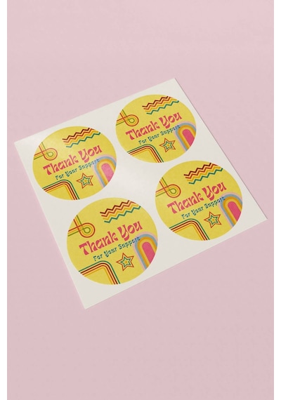 Retro Çizgili Thank You Support Sticker 3x3cm St2198 Çok Renkli