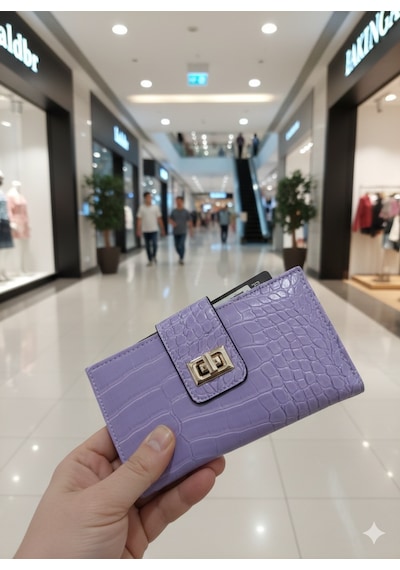 Newish Polo Telefon Bölmeli Klipsli Fermuarlı Portföy Cüzdan Lila