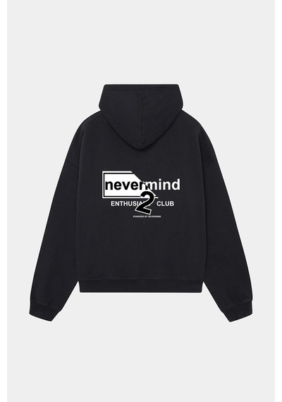 Nevermind Streetwear Oversize Hoodie Siyah Baskılı Kapüşonlu Sweatshirt