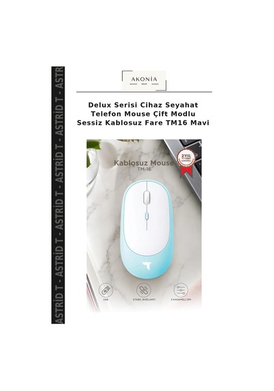 Delux Serisi Cihaz Seyahat Telefon Mouse Çift Modlu Sessiz Kablosuz Fare Tm16 Mavi