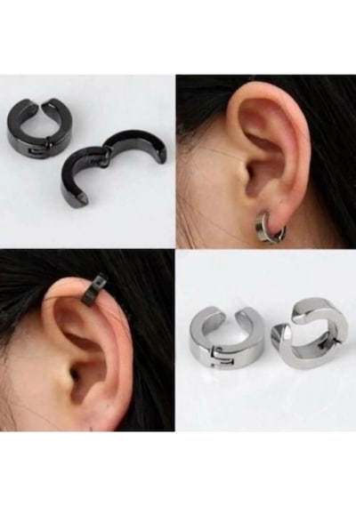 Shopiolog Unisex Sıkıştırmalı Unısex Deliksiz Halka Küpe 2 Çift Çok Renkli