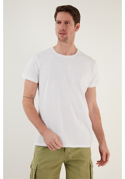 Buratti Pamuklu Slim Fit Bisiklet Yaka Erkek T Shirt 541Tactical Beyaz