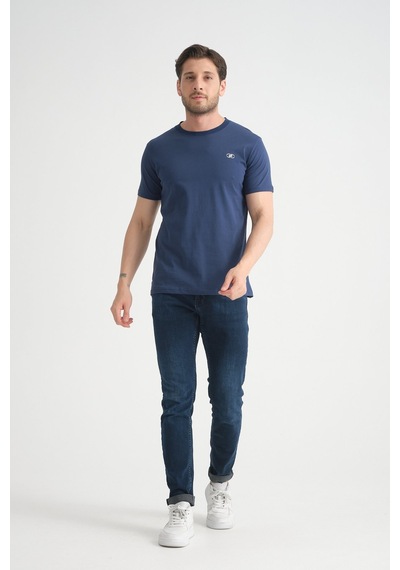 Shooter Sportwear Shooter Erkek T-shirt Nefes Alabilen Esnek Pamuklu Kumaş Regular Kalıp Minimal Logolu İndigo