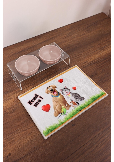 Kedi ve Köpek Dekoratif Seramik Pleksi Mama & Su Kabı 300 ML + Kedi Paspası