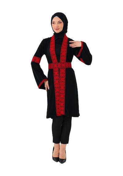 Zaytoon Filistin Kırmızı Nakışlı Siyah Filistin Kısa Kaban Abaya C100053 Kırmızı-siyah Zaytoon Filistin Kırmızı Nakışlı Siyah Filistin Kısa Kaban Abaya C100053 Kırmızı-siyah