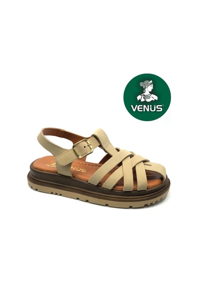 Venüs Tenzret Hakiki Deri Comfort Ortopedik Kadın Sandalet Bej