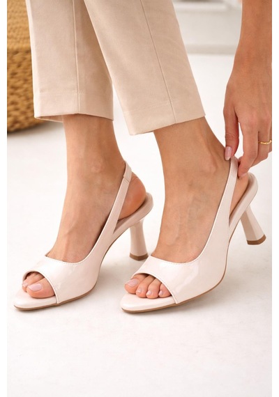 Modaonn Kadın Şık Sivri Burun Slingback Topuklu Ayakkabı Bej