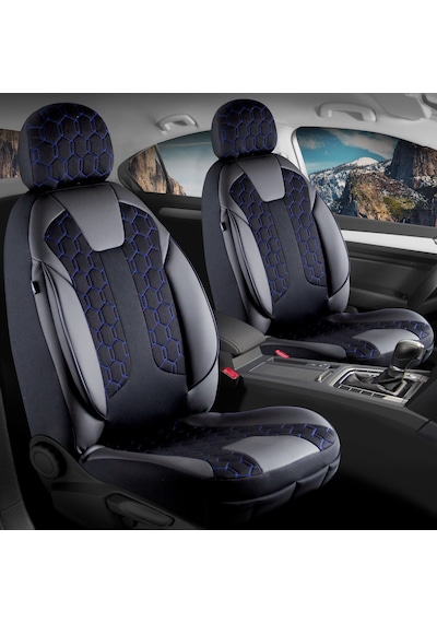 Mazda 929 Yarı Deri Oto Koltuk Kılıfı Ön Arka Set Cyrus Siyah Mavi Fs