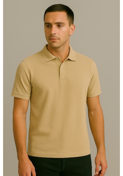 Parshey Regular Fit %100 Pamuk Polo Yaka Yarım Kollu Basic T-shirt Bej