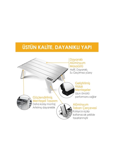 Portatif Küçük Masa Alüminyum Ultra Hafif Katlanır Mini Masa - Plaj, Piknik, Kamp, Balıkçı, Out Gümüş