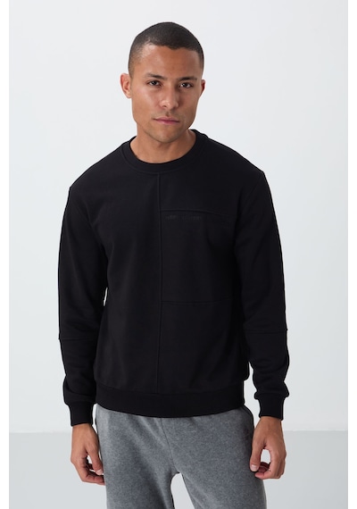 Tommy Life Siyah Kompakt Pamuklu Kalın Pürüzsüz Dokulu O Yaka Standart Fit Erkek Sweatshirt -88405 Siyah