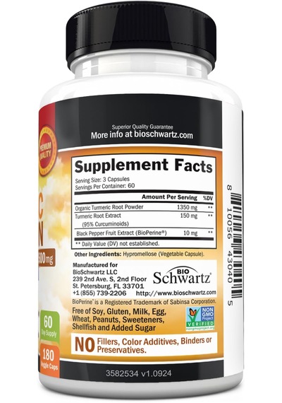 Bioschwartz Turmeric Curcumin With Bio.pe.rine 1500 Mg 180 Kapsül 60 Serving