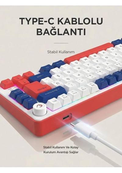 Clicky 75 Beyaz/lacivert/kırmızı Mekanik Hisli Rgb Q Membrane Oyuncu Klavyesi