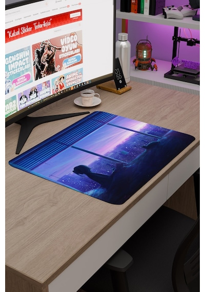Dijital Kedili Kız V1 48x40 Xl Gaming Kauçuk Kaymaz Taban Mouse Pad Fare Altlığı