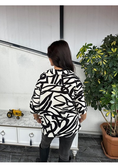 Kadın Regular Fit Desenli Pijama Yaka Kısa Kollu Gömlek,bluz Bej