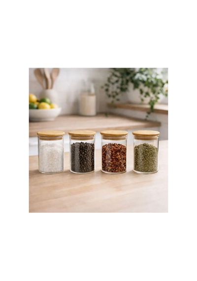 4 Adet Bambu Vakum Kapaklı 250 Ml Cam Baharatlık Set Diğer