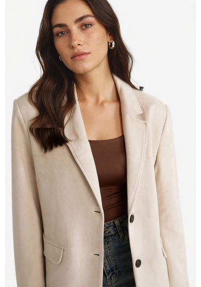 Defacto Regular Fit Ceket Yaka Süet Blazer Ceket E7236ax25aubg220 Bej