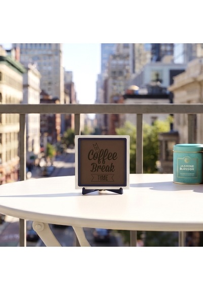 The Coffee Break Time Yazılı Modern Dekoratif Obje, Kahve Köşeleri İçin Şık Bir Parça 10x10 Cm