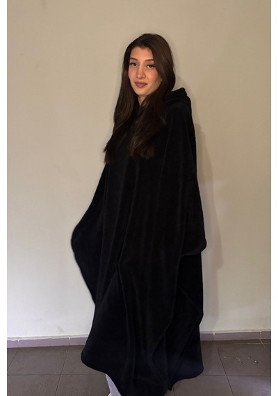 Giyilebilir Hoodie Battaniye Rahat Kalıp Tek Beden Siyah