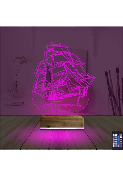 Luvivia Gemi Kaptan Kişiye Özel 3d Lamba - Masa Gece Lambası V2 Şeffaf