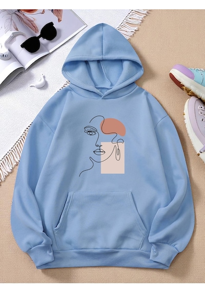 Uyguntarz Silüet Baskılı Oversize Sweatshirt Bebe Mavisi