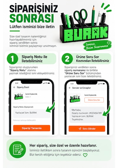 Miinecraft Temalı İsimli Kalemlik Kişiye Özel İsme Özel Üretim, Çok Gözlü Kalemlik 3 Harfli İsim Tasarımı
