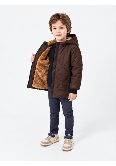 Merdia Kids Baklava Model İçi Kürklü Erkek Çocuk Su Ve Rüzgar Geçirmez Mont Kahverengi