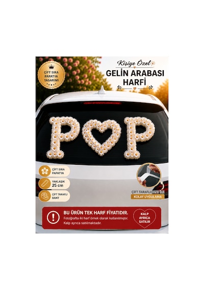 Kişiye Özel Gelin Arabası P Harfi Çift Sıra Papatya Süsü 25 Cm Tek Harf - 902377492 Diğer