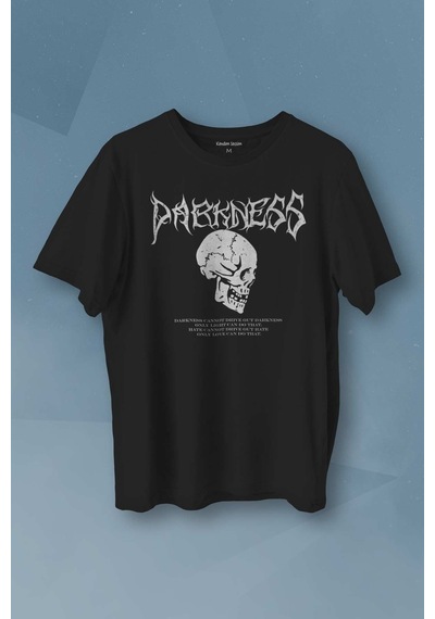 Darkness Skull Luther Gothic Kuru Kafa Gotik Baskılı Siyah T-shirt Unisex Tişört 001