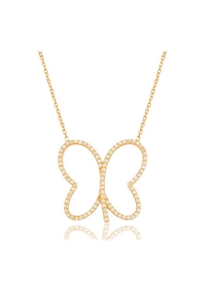 Cosar Silver 925 Ayar Zirkon Taşlı Kelebek Kolye Gold