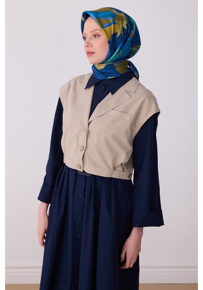 Çiçek Desen İpek Twill Eşarp - 2026 İlkbahar-yaz T 4303 Sax Mavisi